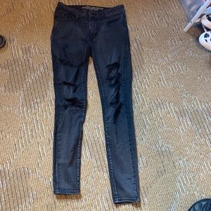 American Eagle super stretch black ripped jeans